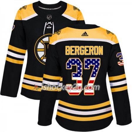 Dame NHL Boston Bruins Trøje Patrice Bergeron 37 Adidas 2017-2018 Sort USA Flag Fashion Authentic